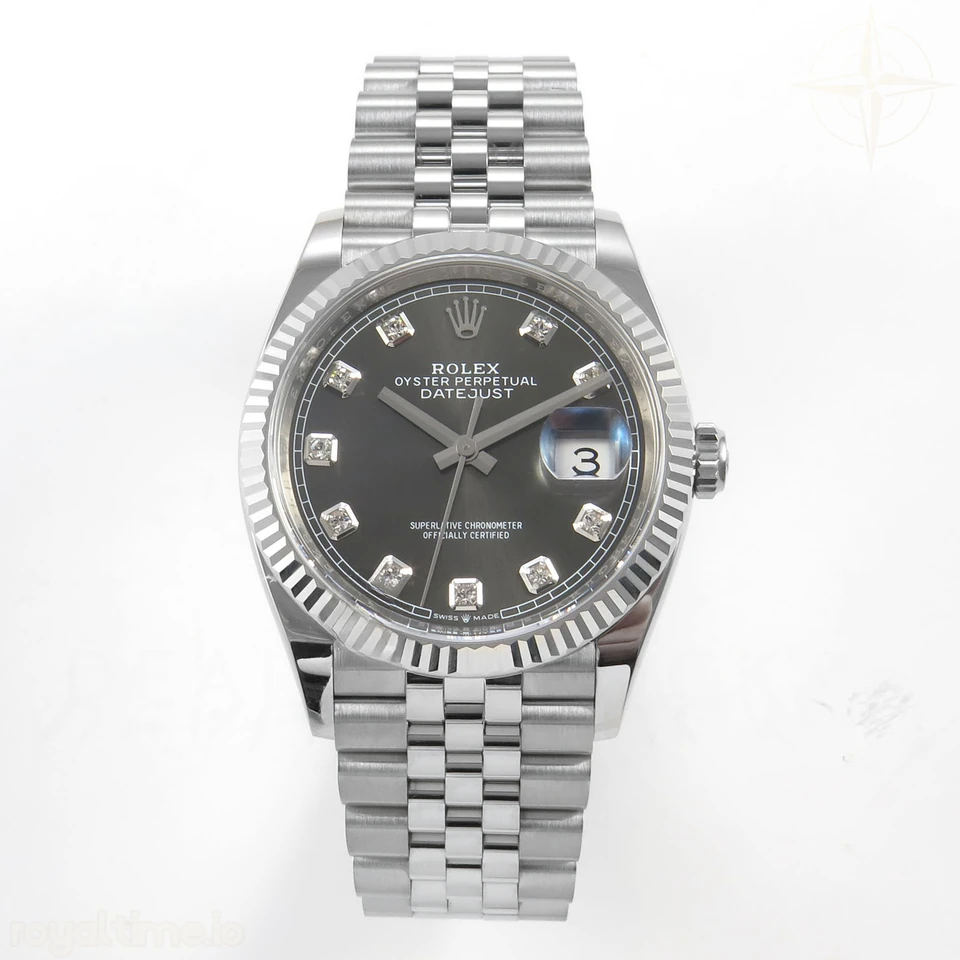 Rolex DateJust 36 126334 904L SS Clean Plus Gray Diamonds Dial on Jubilee Bracelet DD3235