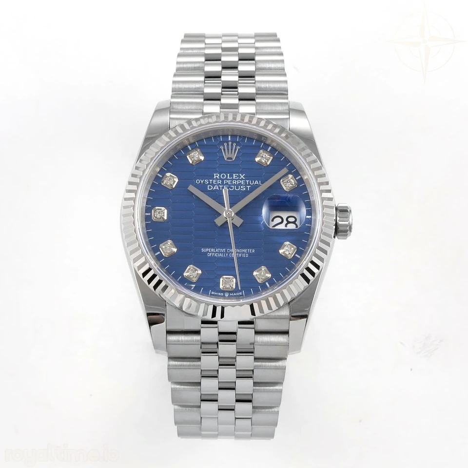 Rolex DateJust 36 SS 126234 ARF Blue Textured Diamonds Dial on Jubilee Bracelet DD3235