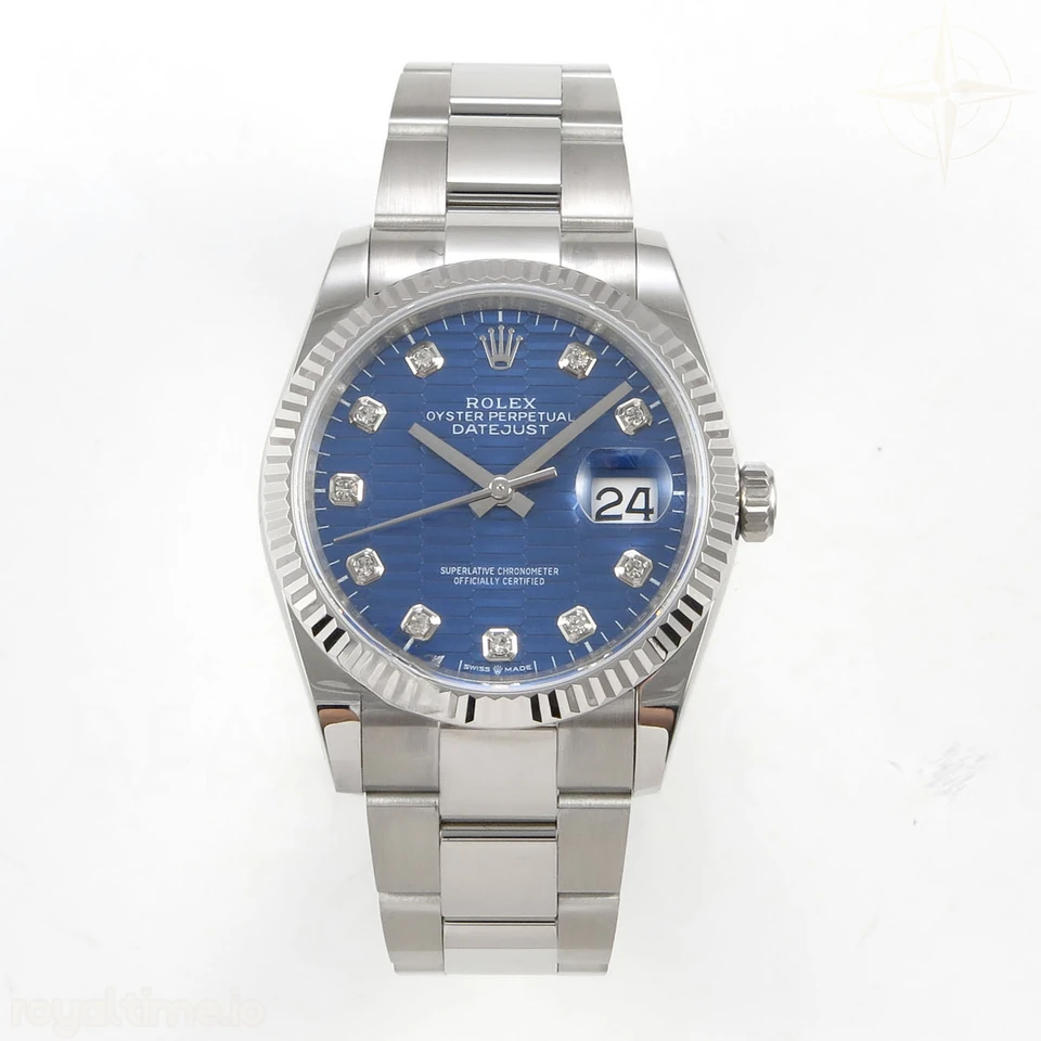 Rolex DateJust 36 SS 126234 ARF Blue Textured Diamonds Dial on Oyster Bracelet DD3235