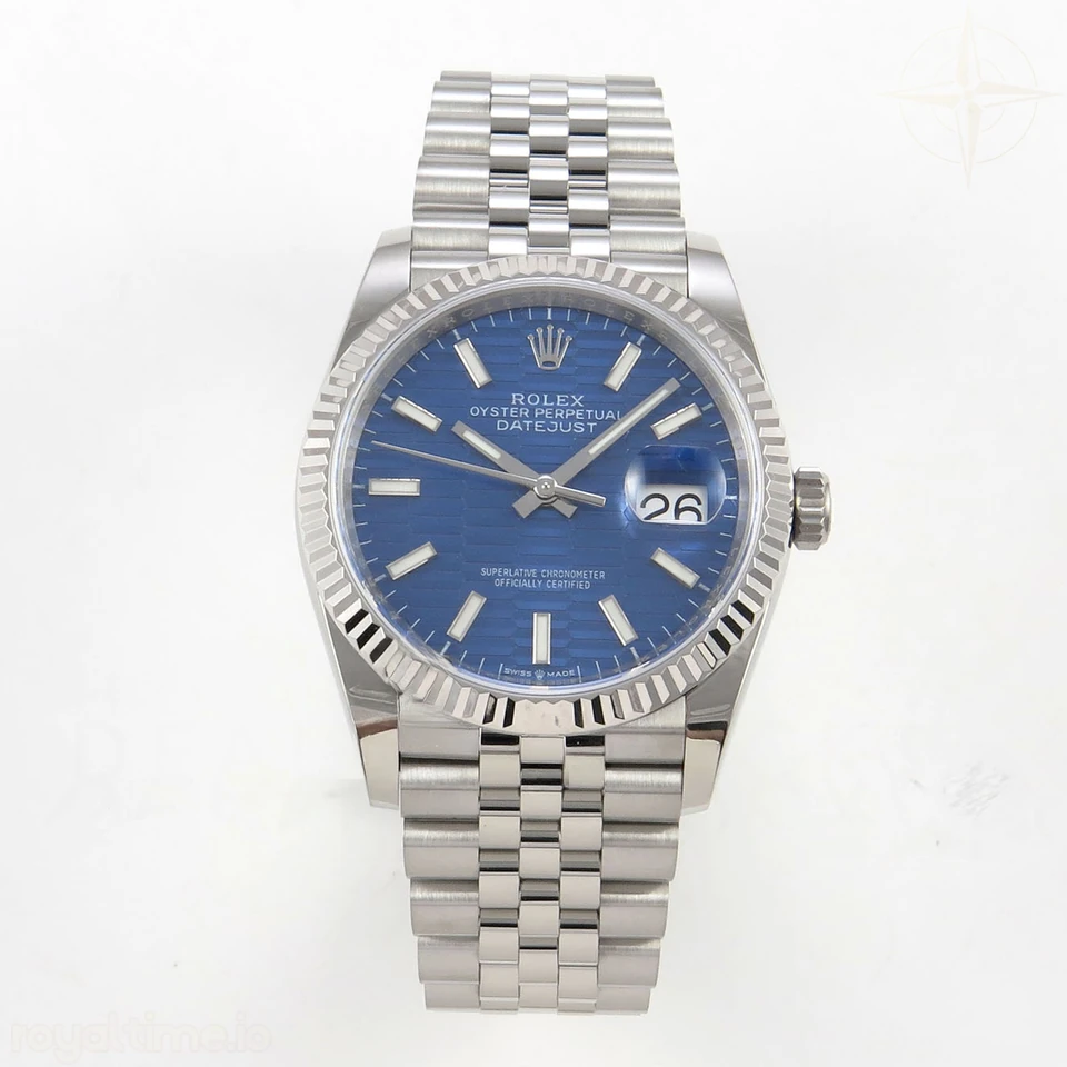 Rolex DateJust 36 SS 126234 ARF Blue Textured Stick Dial on Jubilee Bracelet DD3235