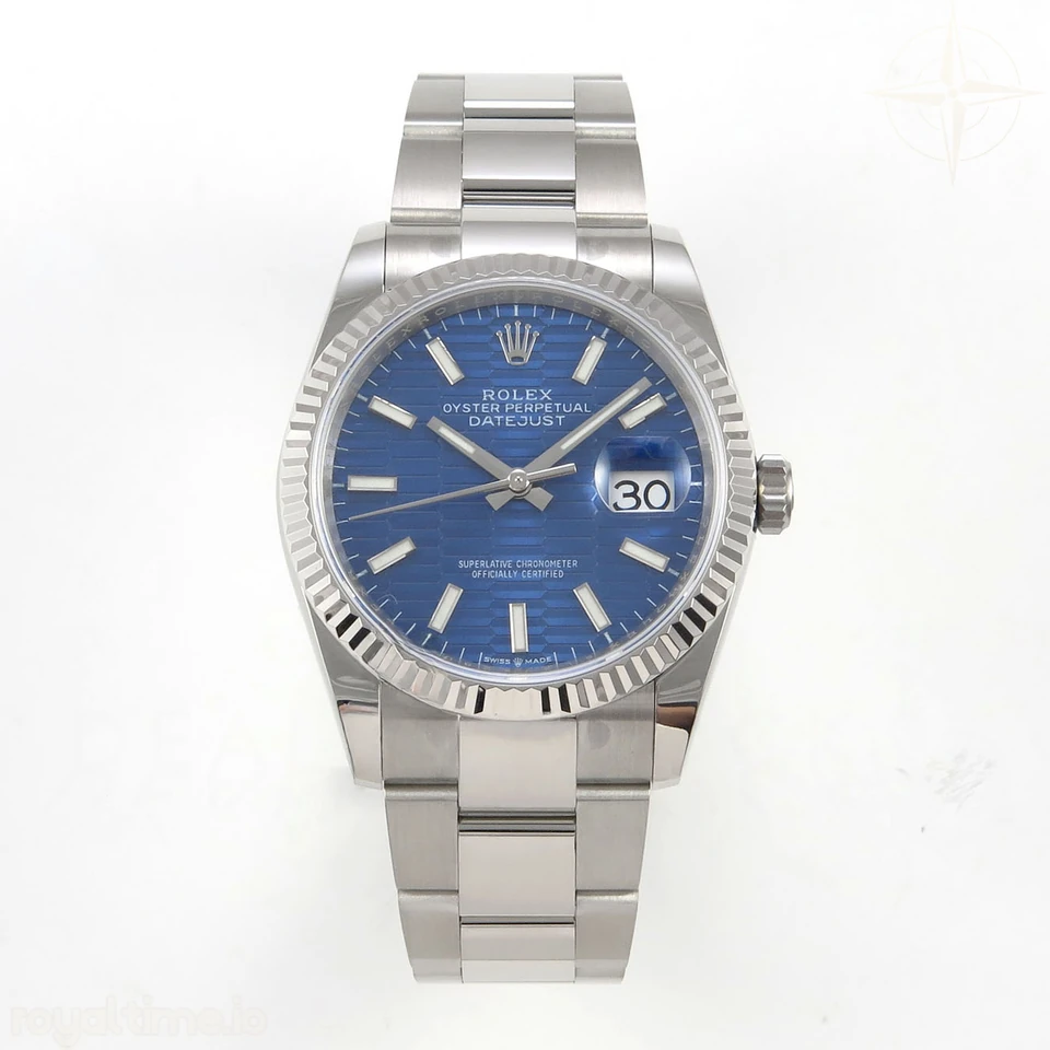 Rolex DateJust 36 SS 126234 ARF Blue Textured Stick Dial on Oyster Bracelet DD3235