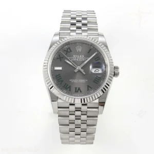 Rolex DateJust 36 SS 126234 ARF Gray Dial Green Roman on Jubilee Bracelet DD3235