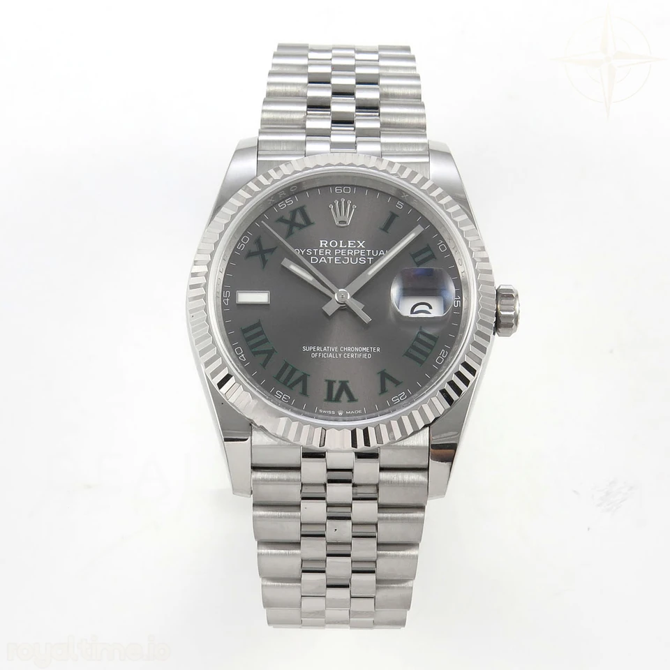 Rolex DateJust 36 SS 126234 ARF Gray Dial Green Roman on Jubilee Bracelet DD3235