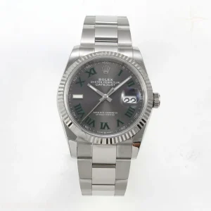 Rolex DateJust 36 SS 126234 ARF Gray Dial Green Roman on Oyster Bracelet DD3235