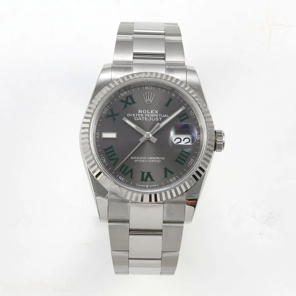 Rolex DateJust 36 SS 126234 ARF Gray Dial Green Roman on Oyster Bracelet DD3235