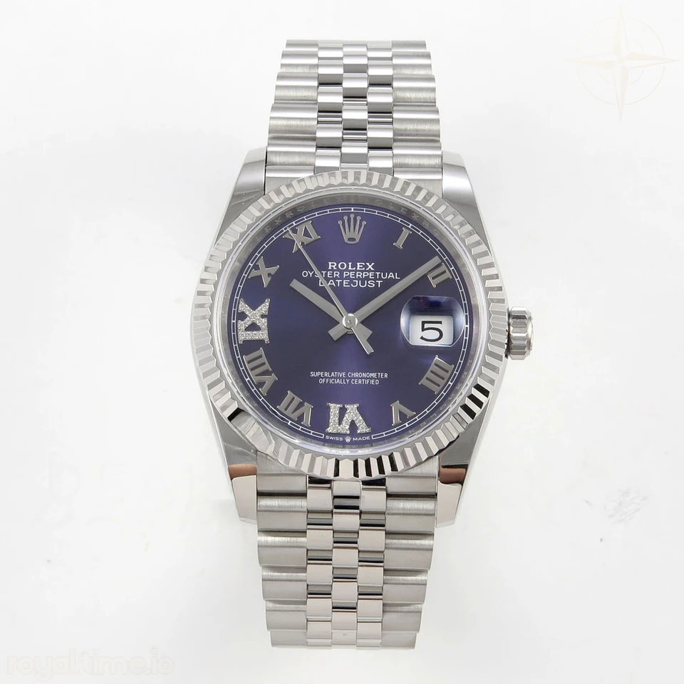 Rolex DateJust 36 SS 126234 ARF Purple Diamond Roman Dial on Jubilee Bracelet DD3235