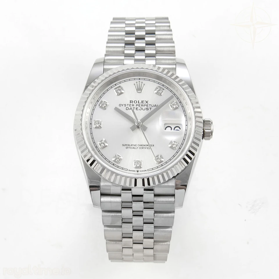 Rolex DateJust 36 SS 126234 ARF Silver Diamonds Dial on Jubilee Bracelet DD3235