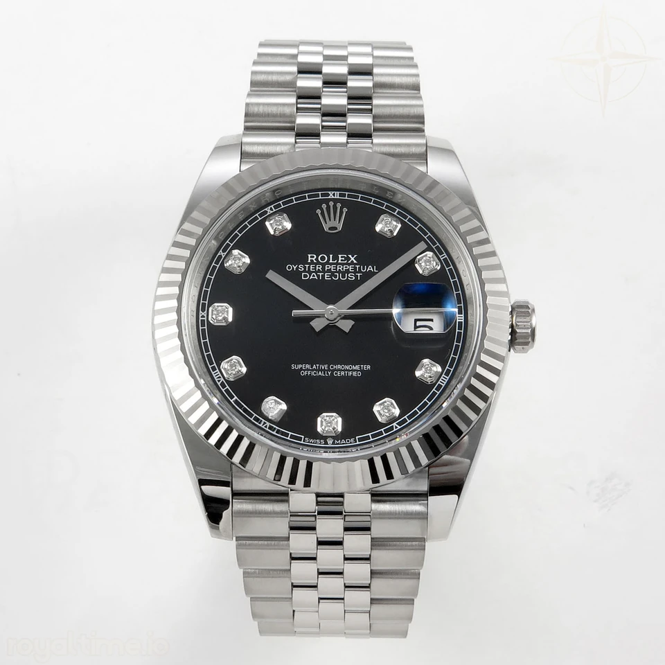 Rolex DateJust 41 126334 904L SS SCF Black Diamonds Dial on Jubilee Bracelet VR3235