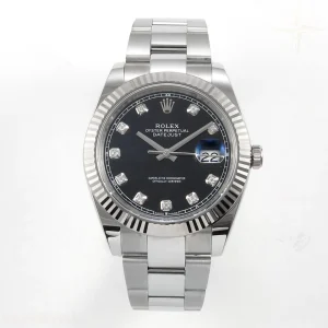 Rolex DateJust 41 126334 904L SS SCF Black Diamonds Dial on Oyster Bracelet VR3235