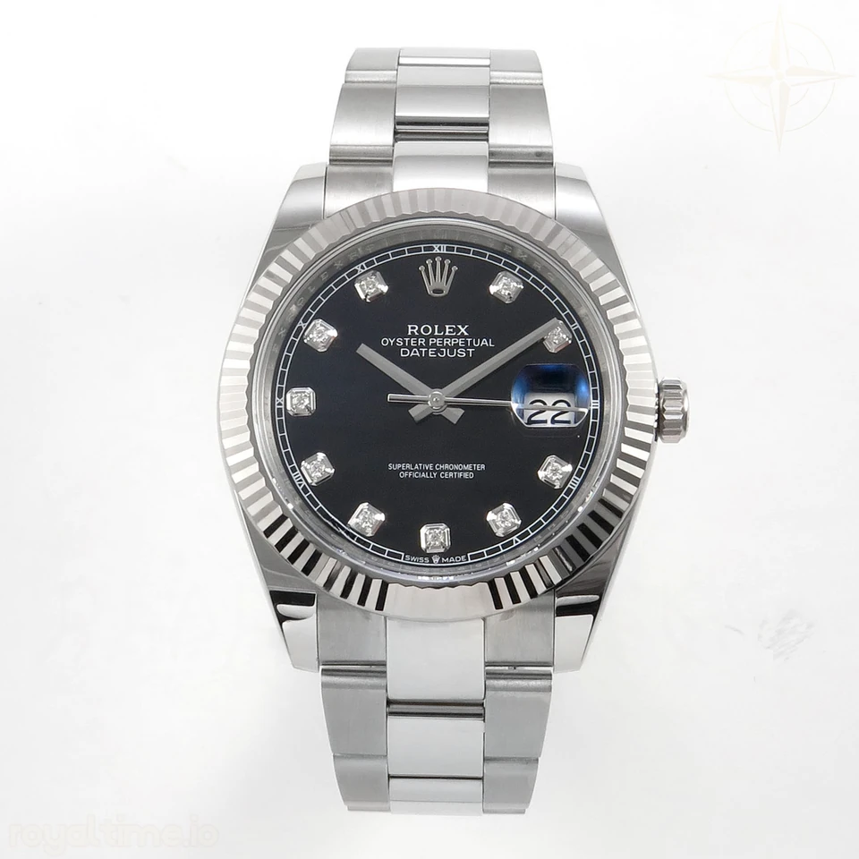 Rolex DateJust 41 126334 904L SS SCF Black Diamonds Dial on Oyster Bracelet VR3235
