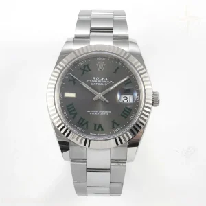 Rolex DateJust 41 126334 904L SS SCF Gray Dial Green Roman on Oyster Bracelet VR3235