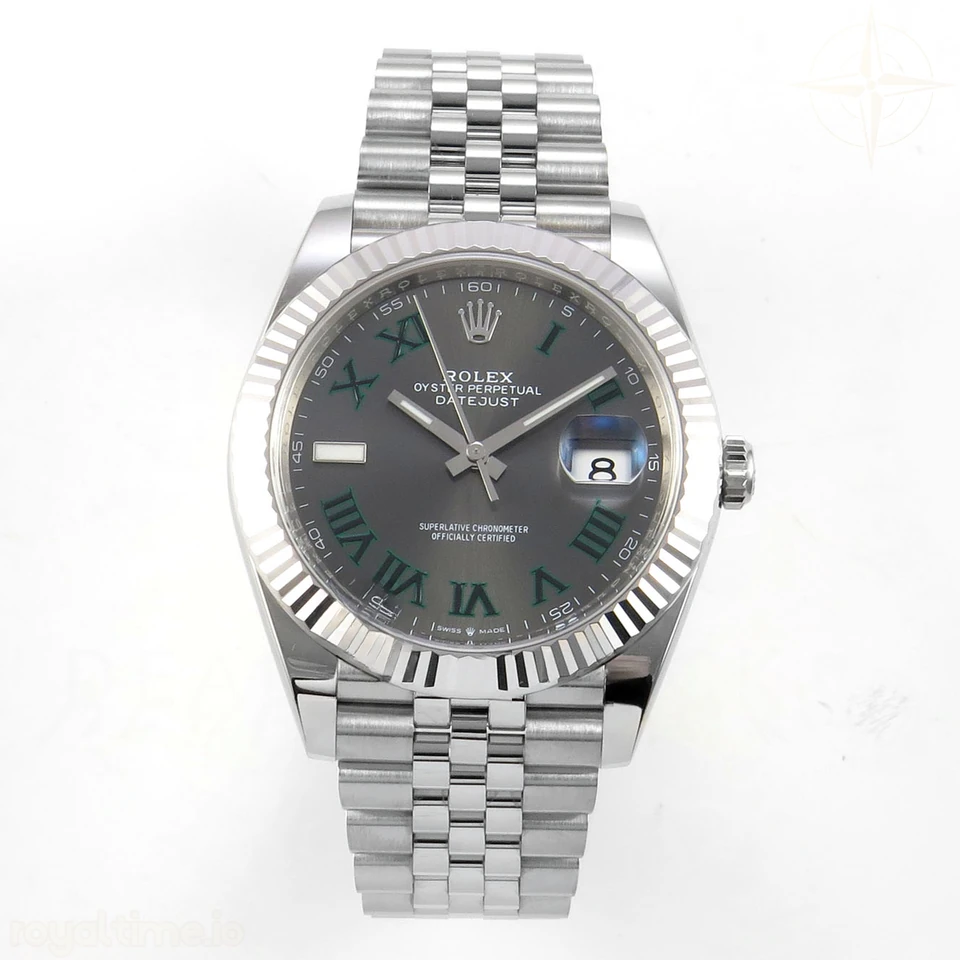 Rolex DateJust 41 126334 Clean Plus Gray Dial Green Roman on Jubilee Bracelet JH3235 (Free Sprung) Weighted 133g