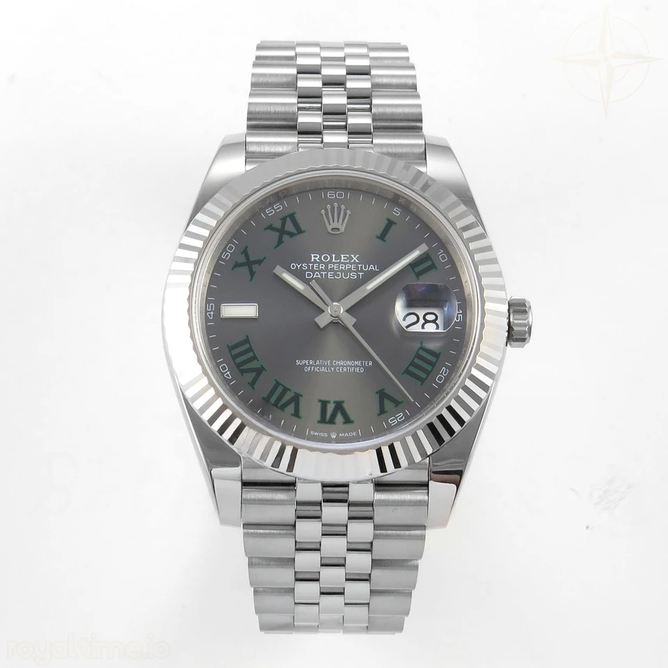 Rolex DateJust 41 126334 ERF Gray Dial Green Roman on Jubilee Bracelet JH3235 (Free Sprung) Weighted 132g