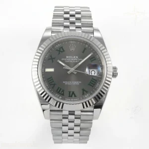 Rolex DateJust 41 126334 904L SS SCF Gray Dial Green Roman on Jubilee Bracelet VR3235