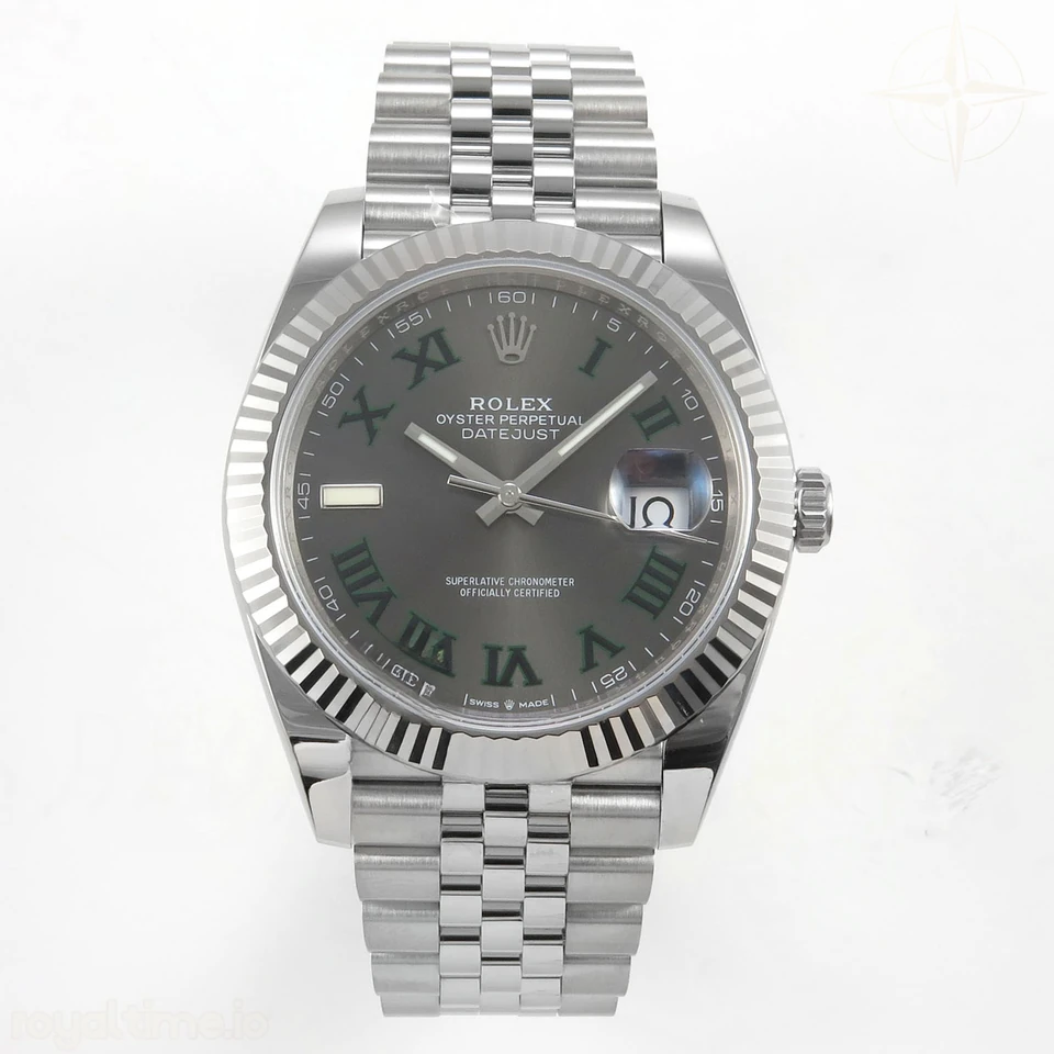 Rolex DateJust 41 126334 904L SS SCF Gray Dial Green Roman on Jubilee Bracelet VR3235