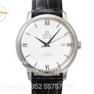 Omega De Ville Co-Axial Chronometer 39.5mm White Dial in Steel on Leather Strap