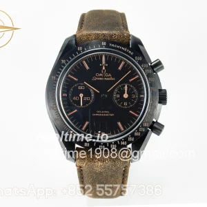 Omega Speedmaster “Dark Side of The Moon” Real Ceramic N1F Vintage Black on Brown Leather Strap A9300