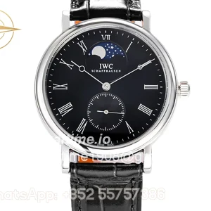 IWC Portofino Hand Wound Moon Phrase IW5548 Black Dial in Steel