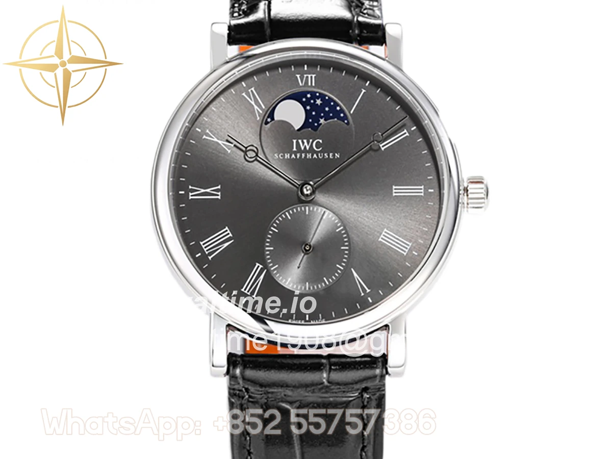IWC Portofino Hand Wound Moon Phrase IW5548 Grey Dial in Steel