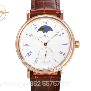 IWC Portofino Hand Wound Moon Phrase IW5548 White Dial in Rose Gold