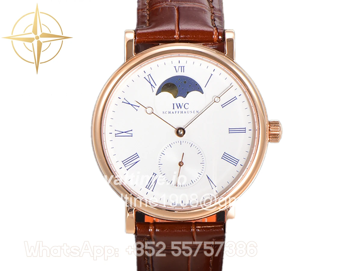 IWC Portofino Hand Wound Moon Phrase IW5548 White Dial in Rose Gold