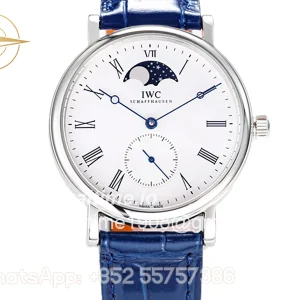 IWC Portofino Hand Wound Moon Phrase IW5548 White Dial in Steel