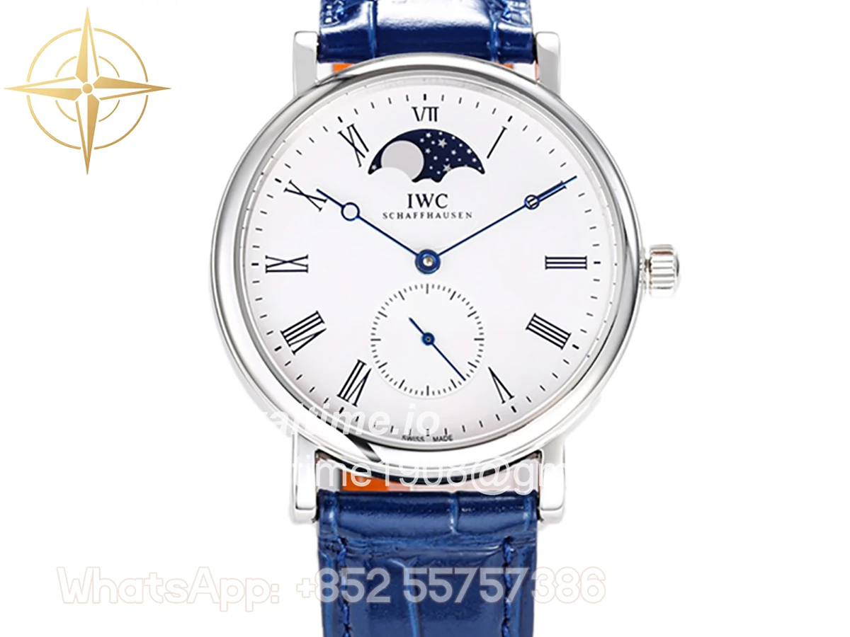 IWC Portofino Hand Wound Moon Phrase IW5548 White Dial in Steel