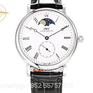 IWC Portofino Hand Wound Moon Phrase IW554805 White Dial in Steel