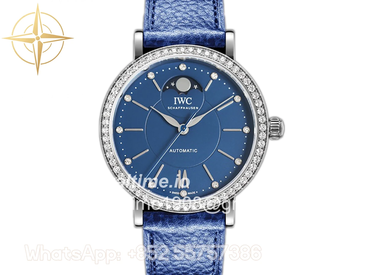 IWC Portofino IW6596 Automatic Moon Phase 37 Blue Dial on Blue Leather Strap