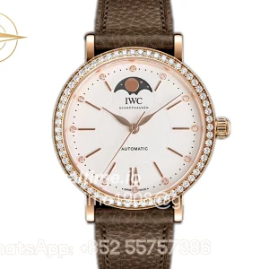 IWC Portofino IW6596 Automatic Moon Phase 37 White Dial in Rose Gold on Brown Leather Strap