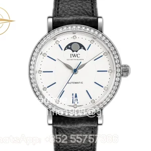 IWC Portofino IW659601 Automatic Moon Phase 37 White Dial on Black Leather Strap