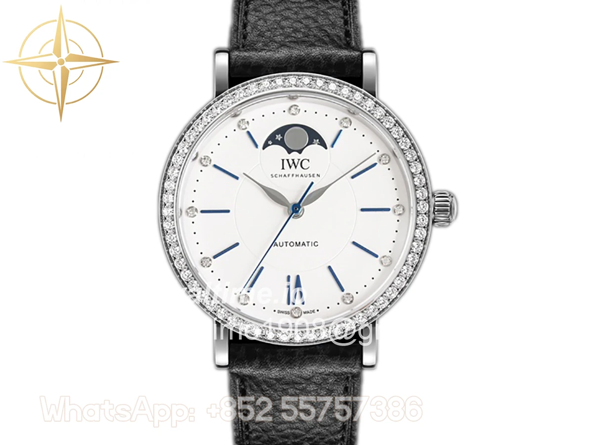 IWC Portofino IW659601 Automatic Moon Phase 37 White Dial on Black Leather Strap