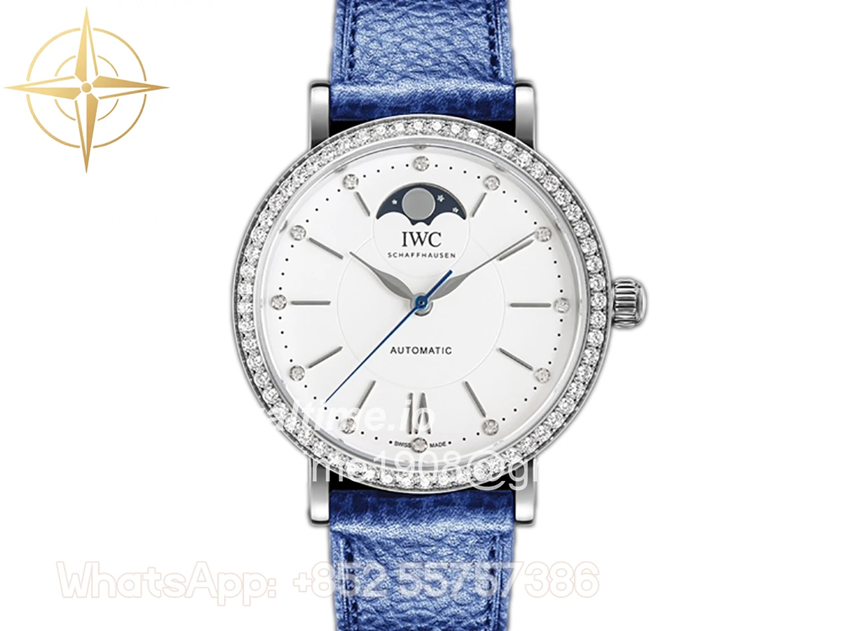 IWC Portofino IW659601 Automatic Moon Phase 37 White Dial on Blue Leather Strap