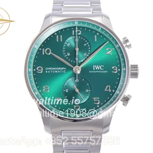 IWC Portugieser Chronograph IW371615 Green Dial in Steel on Bracelet