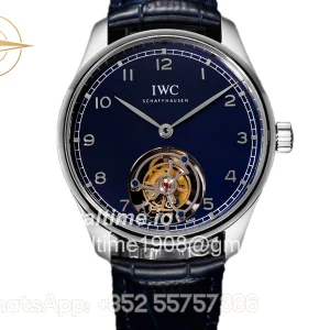 IWC Portugieser Hand-Wound Tourbillon Blue Dial in Steel IW5458