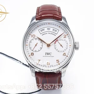 IWC Portuguese Real PR Real Annual Calendar IW5035 ZF White Dial RG Markers on Brown Leather Strap A52850