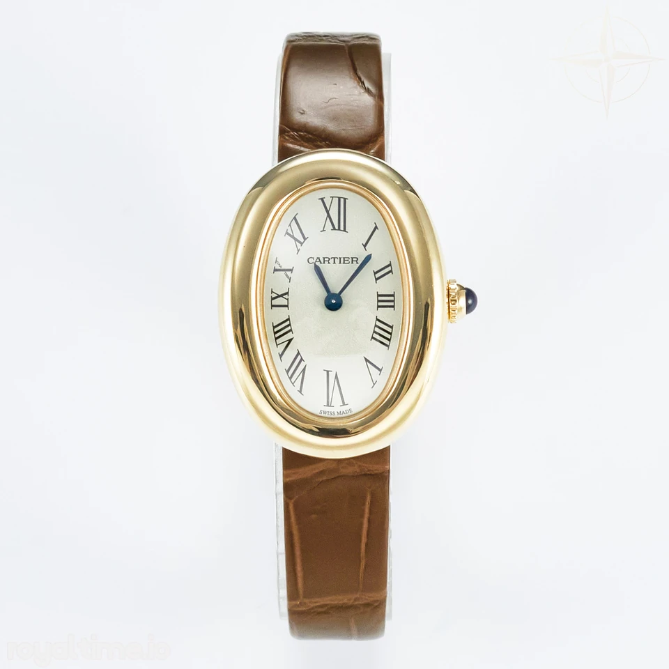 Cartier Baignoire De Cartier YG DRF Silver Dial on Brown Leather Strap Swiss Quartz
