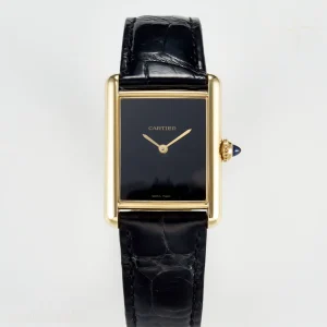 Cartier Tank Louis Cartier Large YG 33.7mm DRF Black Dial on Black Leather Strap Swiss Quartz