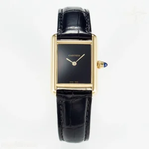 Cartier Tank Louis Cartier Small YG 29mm DRF Black Dial on Black Leather Strap Swiss Quartz