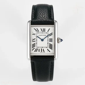 Cartier Tank Must Large SS 33.7mm DRF White Dial on Black Leather Strap Swiss Quartz