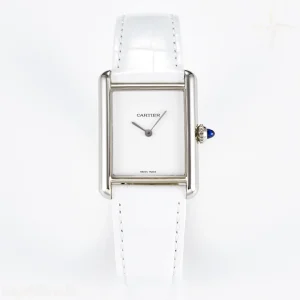 Cartier Tank Must Large SS 33.7mm DRF White Dial on White Leather Strap Swiss Quartz