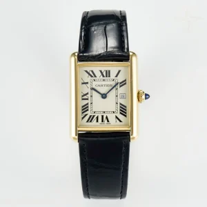 Cartier Tank Must Large YG 33.7mm DRF YG Dial on Black Leather Strap Swiss Quartz