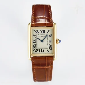 Cartier Tank Must Large YG 33.7mm DRF YG Dial on Brown Leather Strap Swiss Quartz