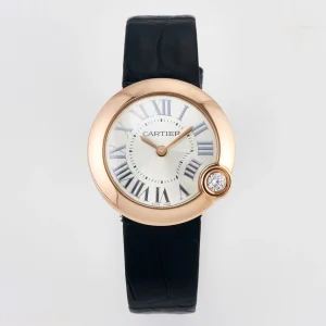 Cartier Ballon Blanc De Cartier 30mm RG DRF Silvered Texture Dial on Black Leather Strap Ronda Quartz