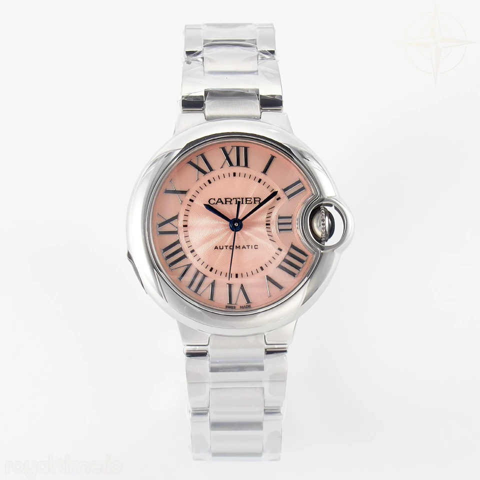 Cartier Ballon Bleu 33mm SS AF Pink Dial on SS Bracelet SEIKO NH05A