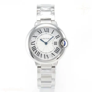 Cartier Ballon Bleu 33mm SS AF White Textured Dial on SS Bracelet Ronda Quartz