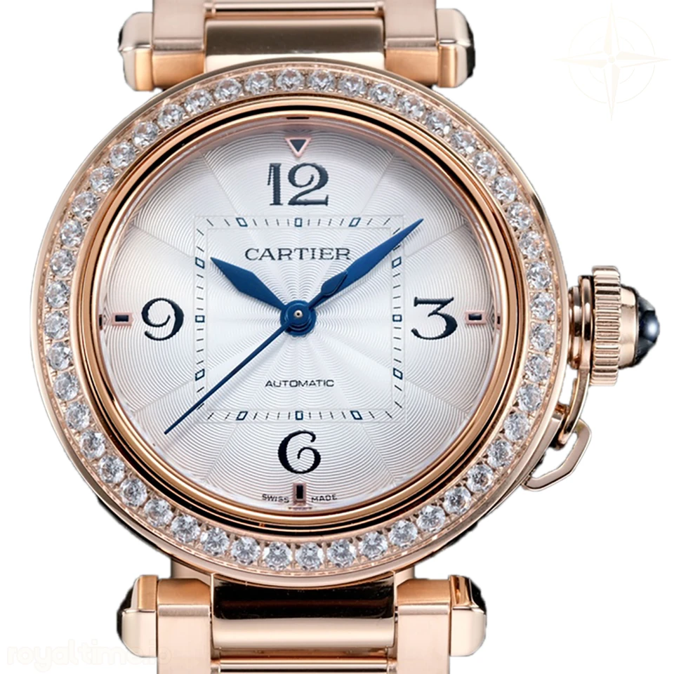 Cartier Pasha de Cartier White Dial 35mm With Diamond Bezel in Rose Gold