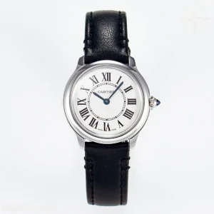 Cartier Ronde De Cartier 29mm DRF Sandblasted Silver-Plated White Dial on Black Leather Strap Ronda Quartz