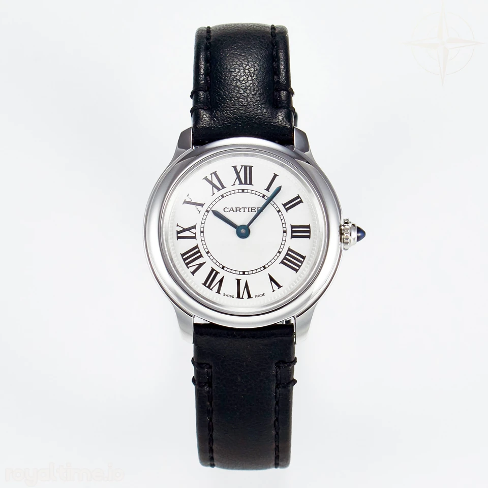 Cartier Ronde De Cartier 29mm DRF Sandblasted Silver-Plated White Dial on Black Leather Strap Ronda Quartz