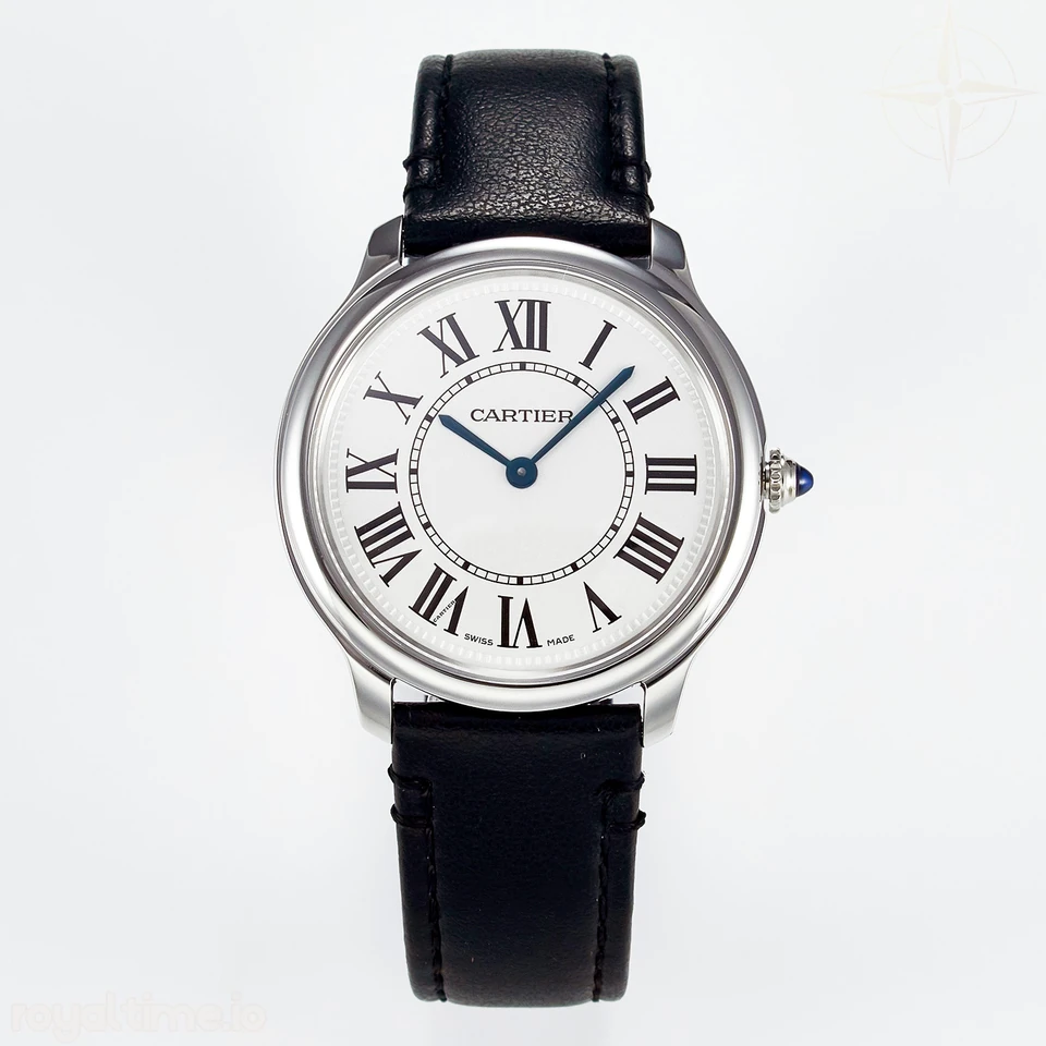 Cartier Ronde De Cartier 36mm DRF Sandblasted Silver-Plated White Dial on Black Leather Strap Ronda Quartz
